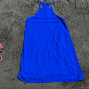 Royal blue mini dress, slip style with fun high neck.